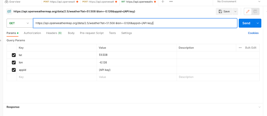 Example of API call to Current weather data with only mandatory parameters